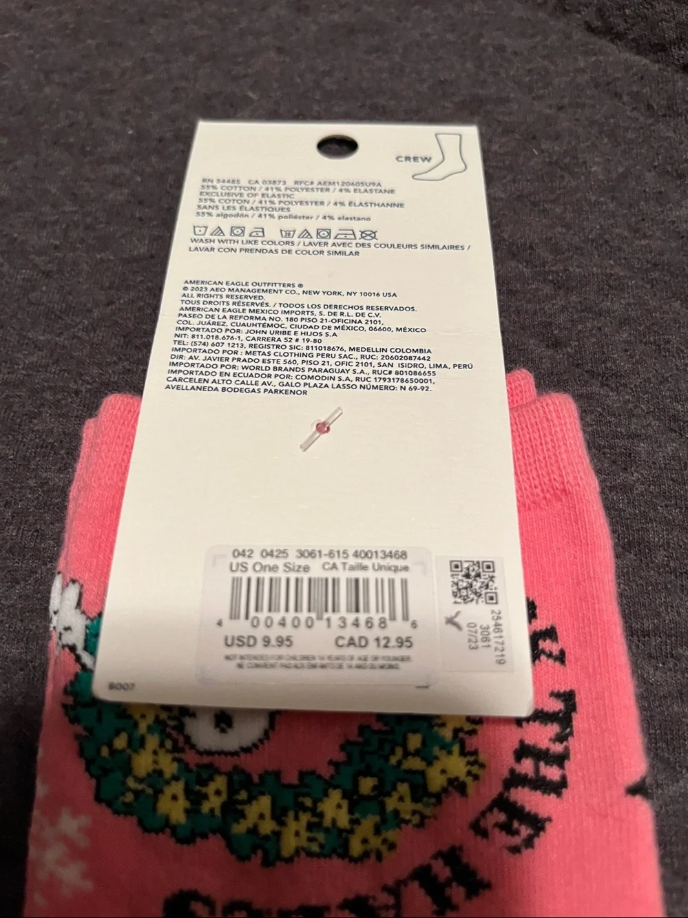 American Eagle Pink Snoopy Holiday 'Deck The Halls' Crew Socks
